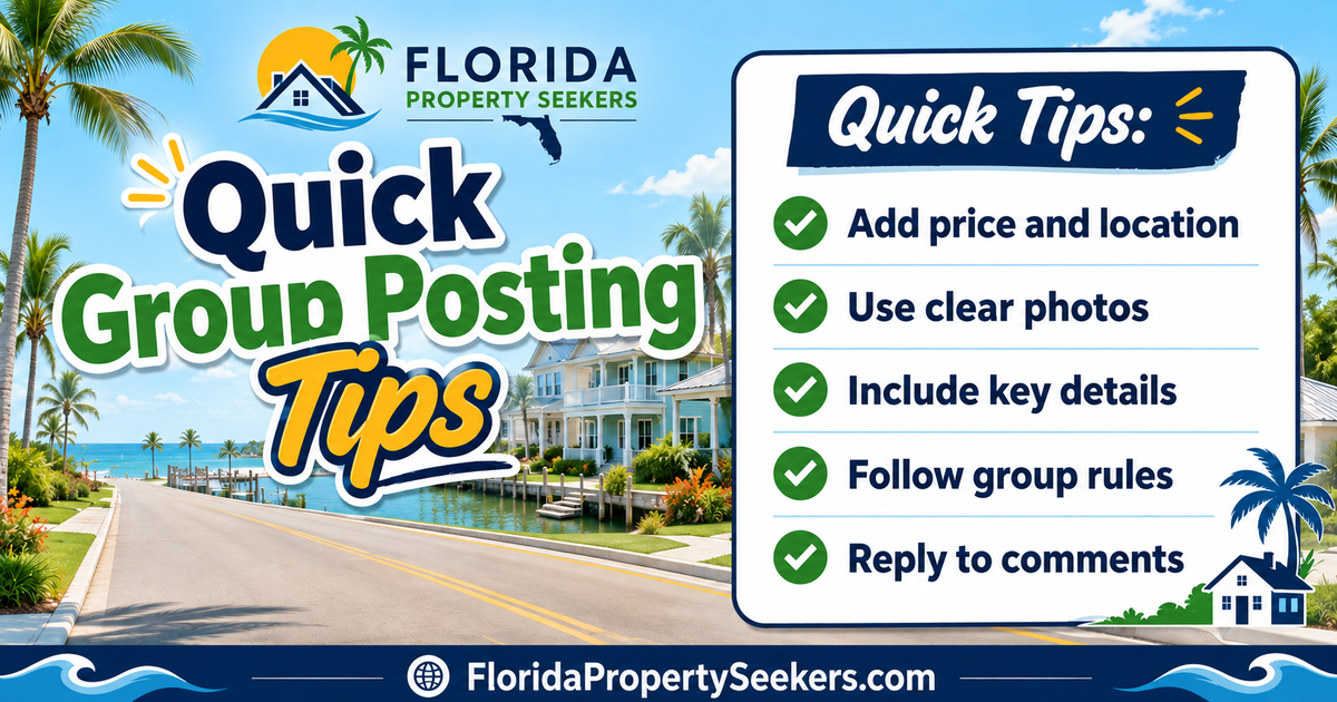 Quick Group Posting Tips from Florida Property Seekers.